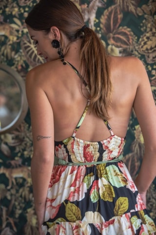 Robe longue - Noir et rose