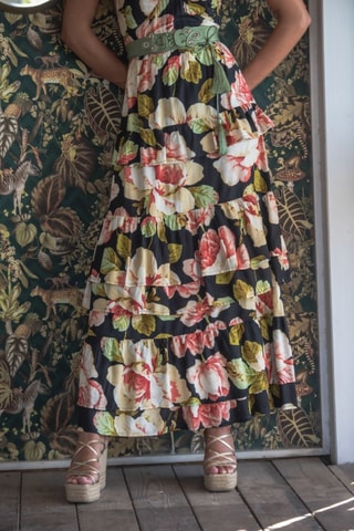 Robe longue - Noir et rose