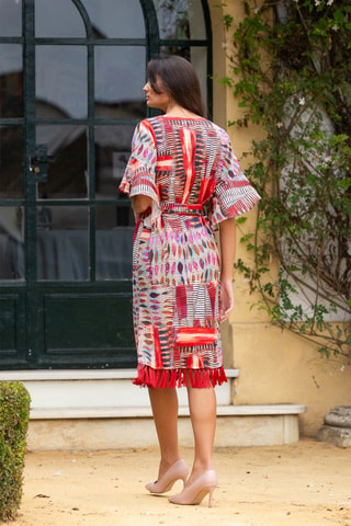 Robe midi - Rouge et multicolore