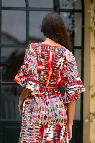 Robe midi - Rouge et multicolore