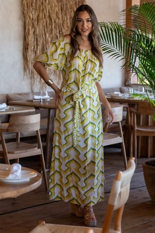 Robe longue - Blanc et jaune