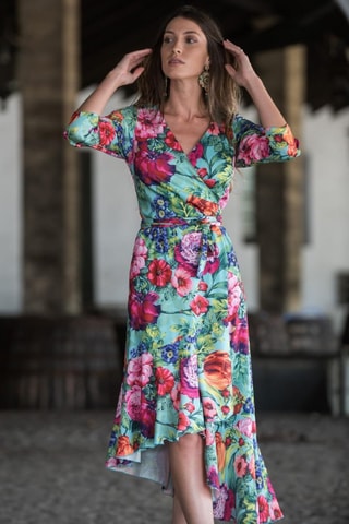 Robe portefeuille - Vert et rose