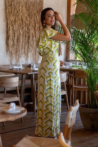 Robe midi - Blanc et jaune