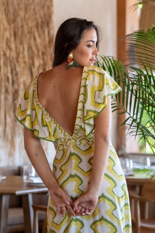Robe midi - Blanc et jaune