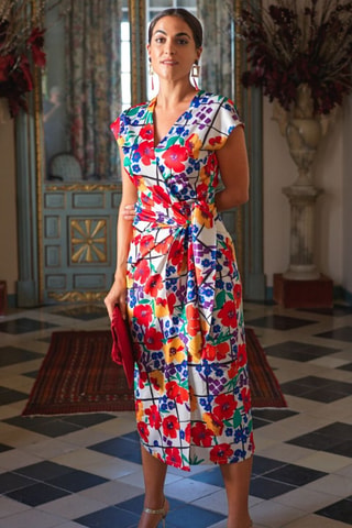 Robe portefeuille - Beige et bleu