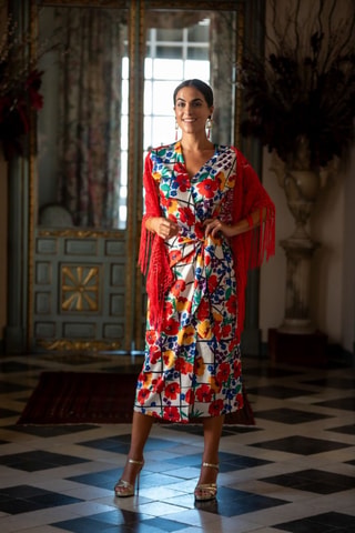 Robe portefeuille - Beige et bleu