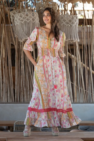 Robe longue en soie - Écru