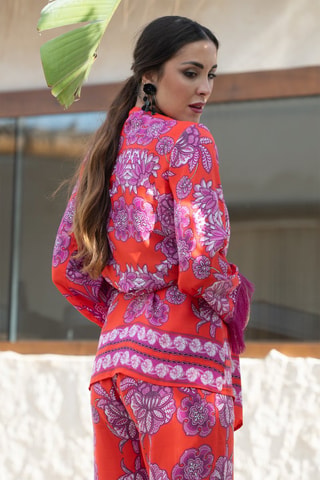 Veste en soie - Rouge et vert