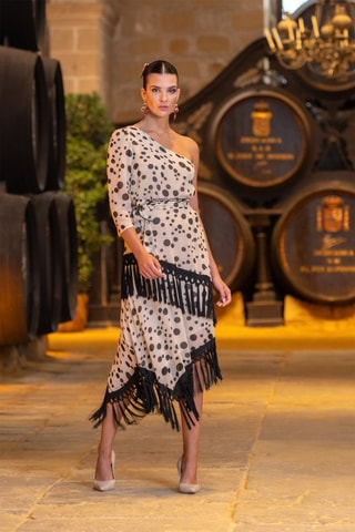 Jupe midi asymétrique - Noir et beige
