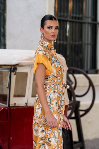 Robe longue - Blanc et jaune