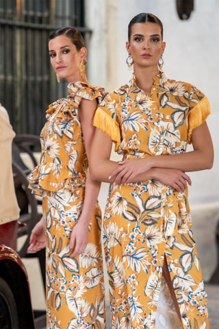 Robe longue - Blanc et jaune