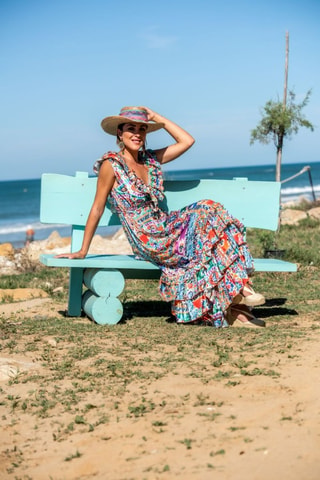 Robe longue en soie - Multicolore