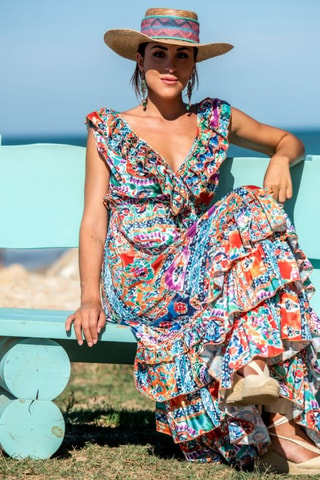 Robe longue en soie - Multicolore