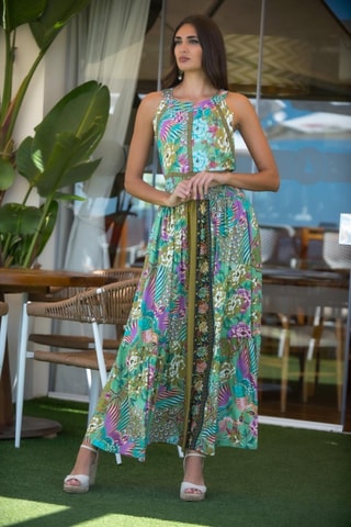 Robe longue - Vert et rose