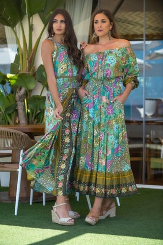 Robe longue - Vert et rose
