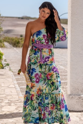 Robe asymétrique en soie - Vert et violet