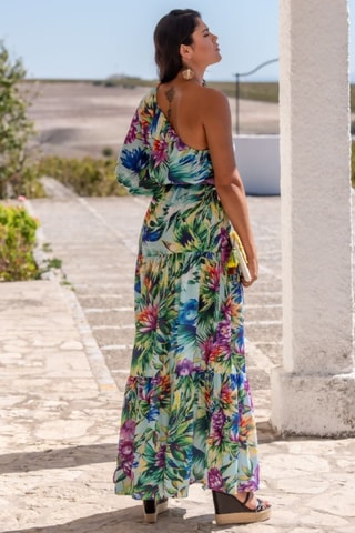 Robe asymétrique en soie - Vert et violet
