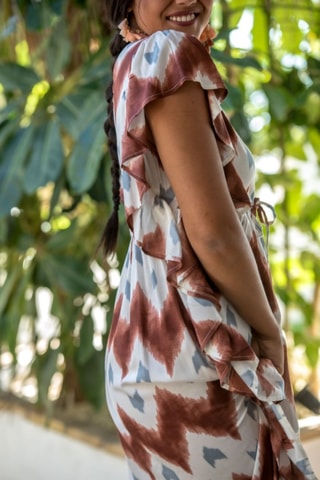 Robe longue - Beige et gris