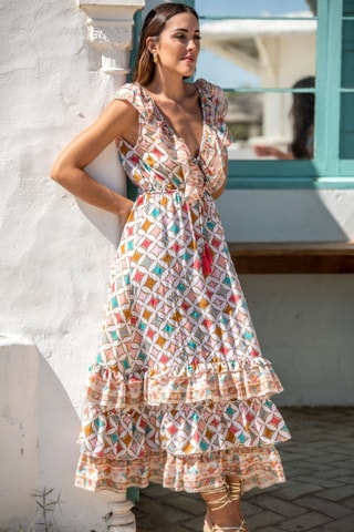 Robe longue en soie - Blanc et rouge