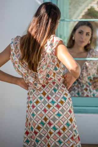 Robe longue en soie - Blanc et rouge