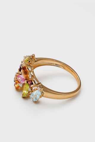 Anillo Nesrine - Oro amarillo, diamantes, zafiro, granates, prehnita, citrinos, topacios, almandino y cuarzo ahumado