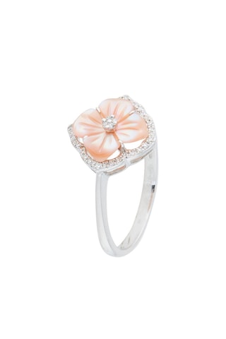 Anillo Troene Oro blanco, diamantes y nácar