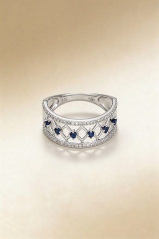 Anillo Saphir Losange - Oro blanco, diamantes y zafiros