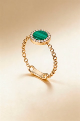 Anillo cadena Nicée - Oro amarillo, diamantes y malaquita