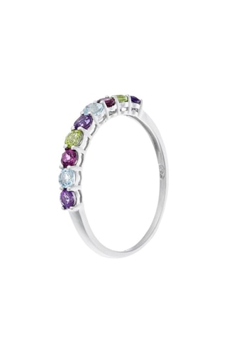 Anillo Alterna Mix - Oro blanco, amatistas, topacios, peridotos y rodolitas