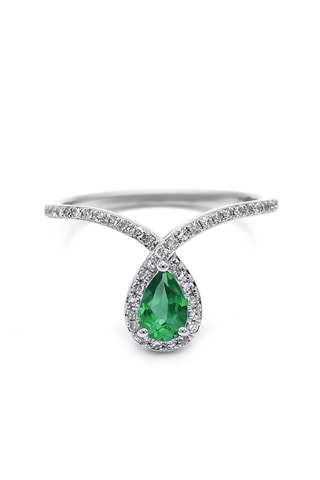 Anillo Vienna - Oro blanco, diamantes y esmeralda