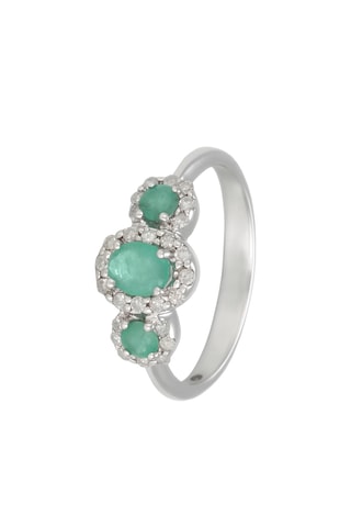 Anillo Yonnia - Oro blanco, diamantes y esmeraldas