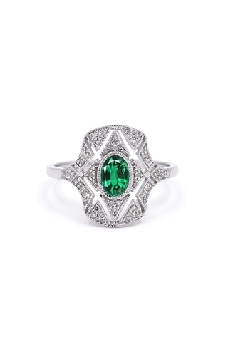 Anillo Féérique - Oro blanco, diamantes y esmeralda