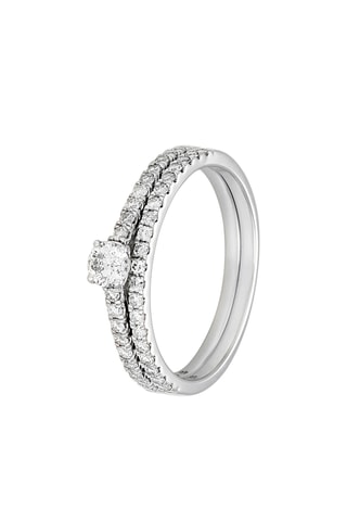 Anillo duo Noble solitaire - Oro blanco y diamantes