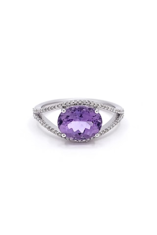 Anillo Lovely Eye - Oro blanco, diamantes y amatista