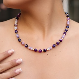 Collar - Latón chapado en oro y amatista