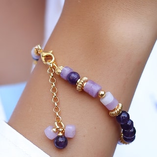 Pulsera - Latón chapado en oro y amatista