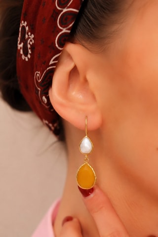 Pendientes - Chapado en oro amarillo, perlas cultivadas y ojo de gato