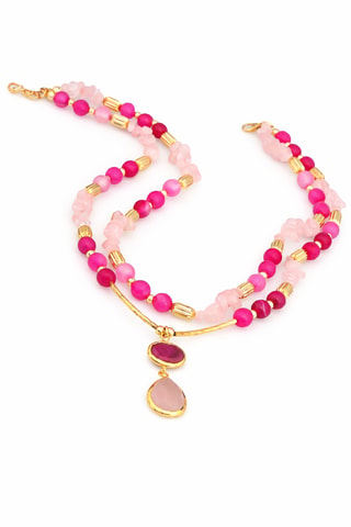 Collar - Chapado en oro amarillo, ágatas y cuarzo