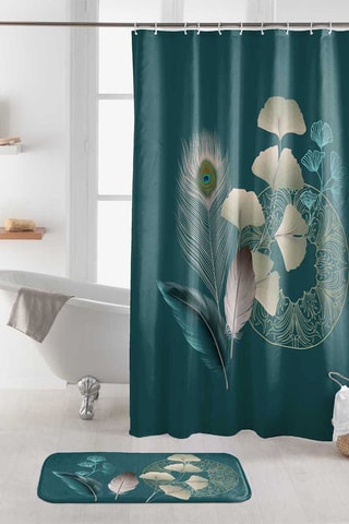 Rideau de douche Ginkoblue - Bleu canard - 180 x 200 cm