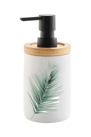 Distributeur de savon en céramique et bambou Havane - 7,50 x 17 cm