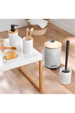 Distributeur de savon en céramique et bambou Amber - 7,50 x 17 cm