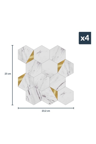 4 crédences adhésives Hexa - Blanc et doré
