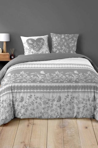 Parure de couette réversible en coton 42 fils/cm² Annie - Gris