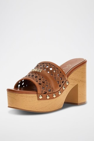 Ciabatte con tacco in pelle Quill2 - Marrone