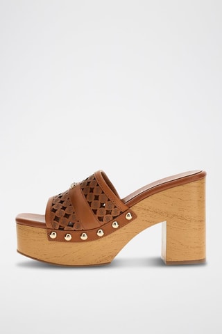 Ciabatte con tacco in pelle Quill2 - Marrone
