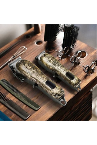 Máquina de cortar cabelo e barba com profilador e acessórios