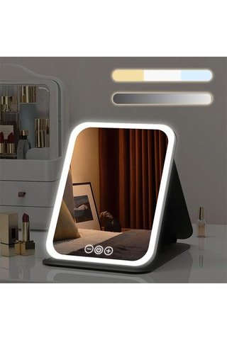 Miroir pliable compact avec lumière LED - Blanc