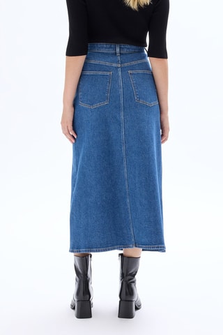 Falda recta vaquera de talle alto - Azul