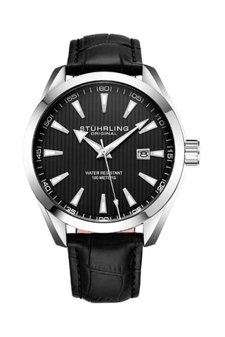 Reloj de cuarzo de piel Symphony - Negro y plateado