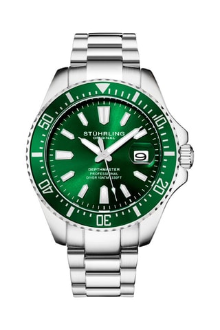 Stalen Quartz Horloge Aquadiver Zilverkleurig en Donkergroen